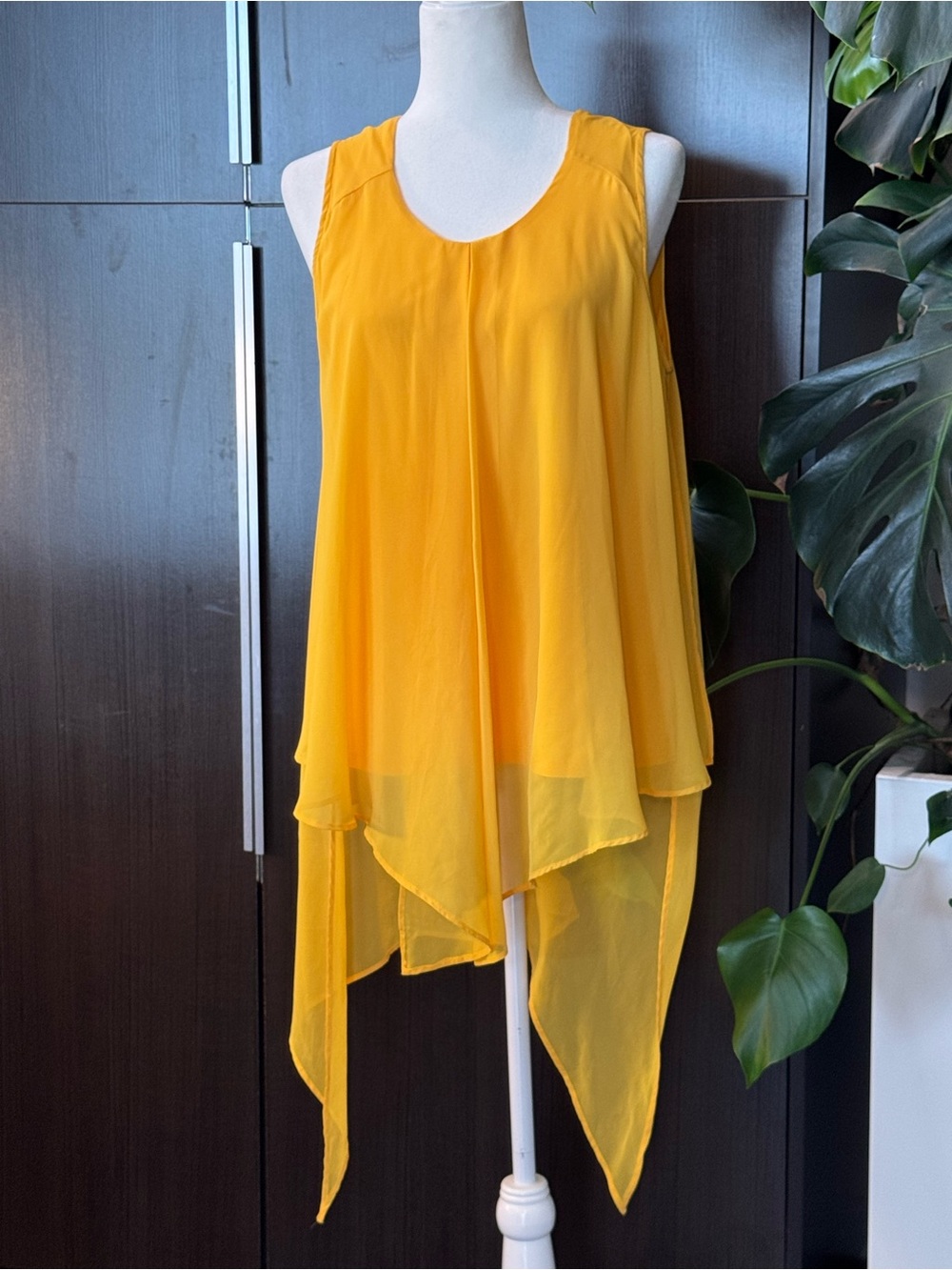 Women’s Yellow Layered Handkerchief Hem Tank Top